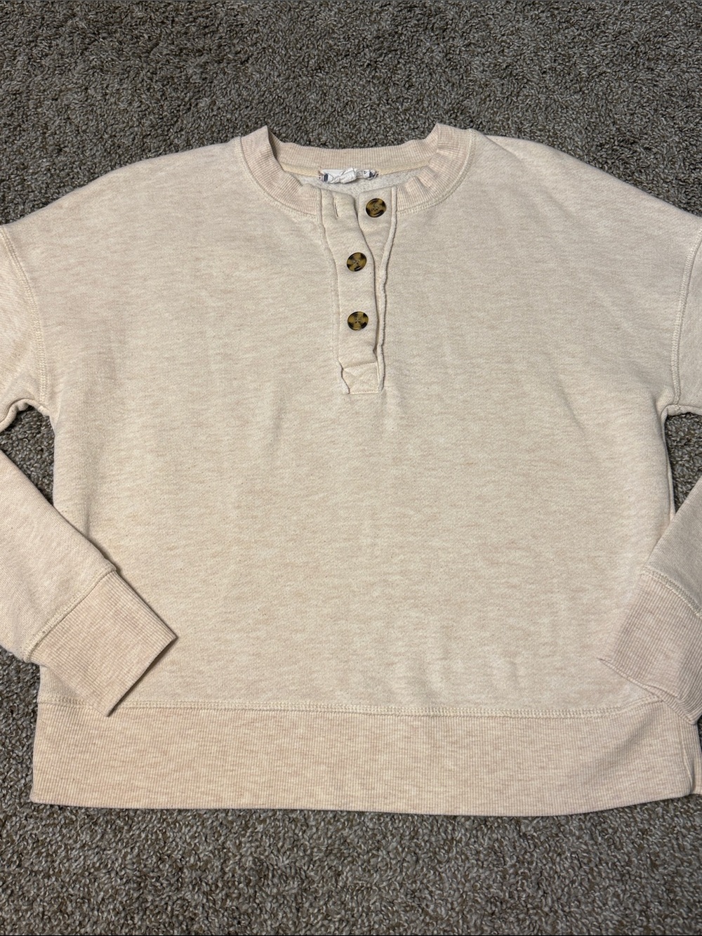 Cream Henley Crewneck Sweater with Buttons